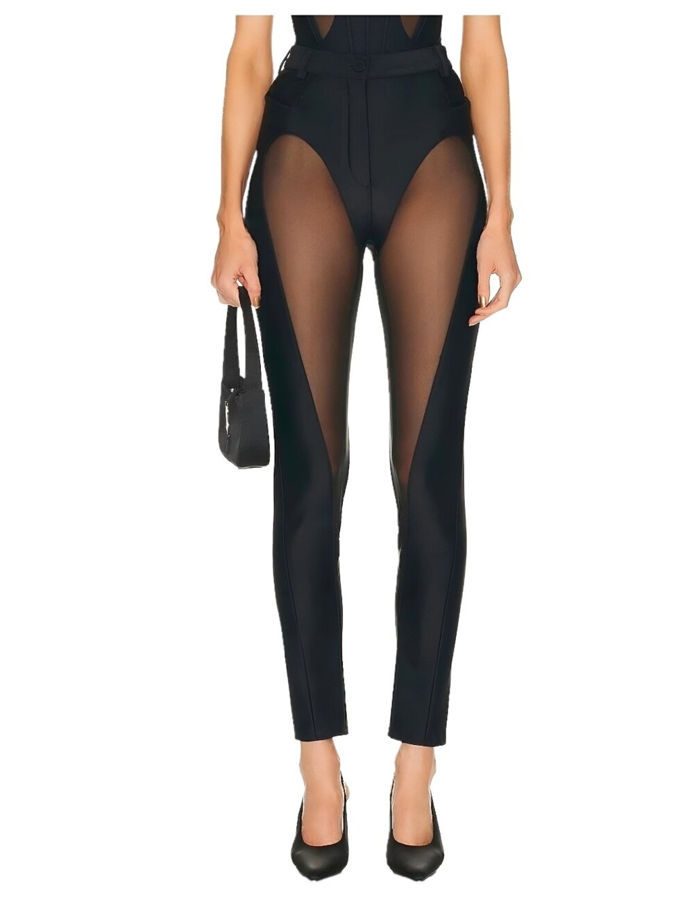 MUGLER Black Cutout Trousers Size 36 NWT